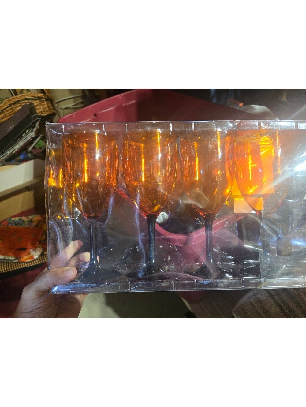 Set of 4 Orange snd Black Acrylic Stemmed Glasses